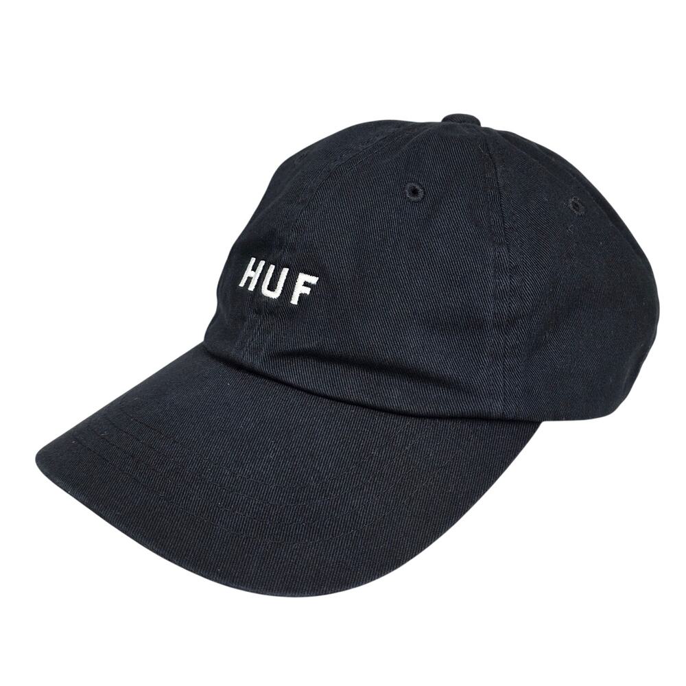 HUF BLACK ADJUSTABLE STRAP BASEBALL 100% COTTON DAD CAP – CLASSIC LOGO – OS